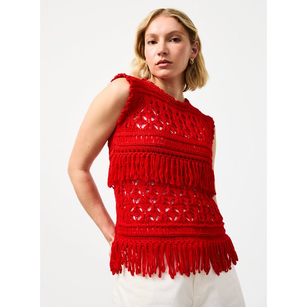 Buy Red Loopy Fringe Knitted Tank Top L | Tops | Argos