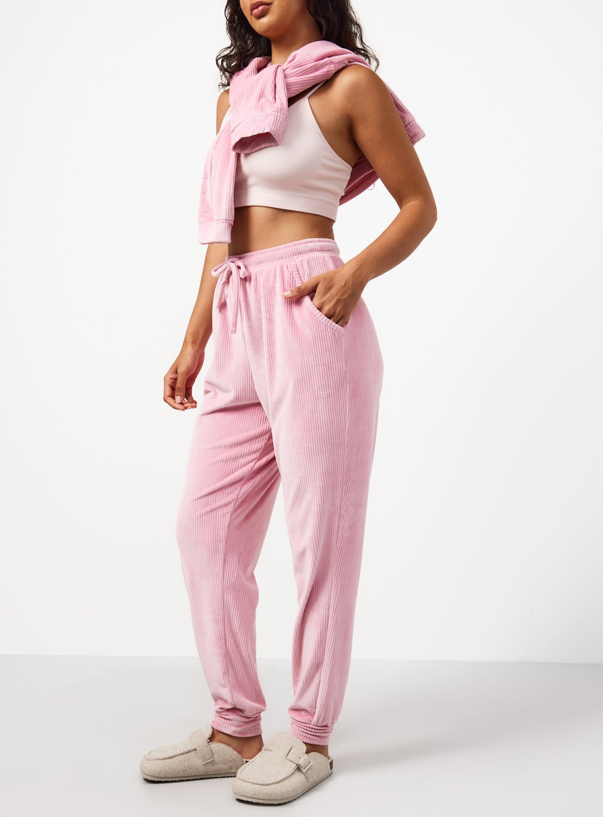Pink Ribbed Co-ord Slinky Pyjama Bottoms 