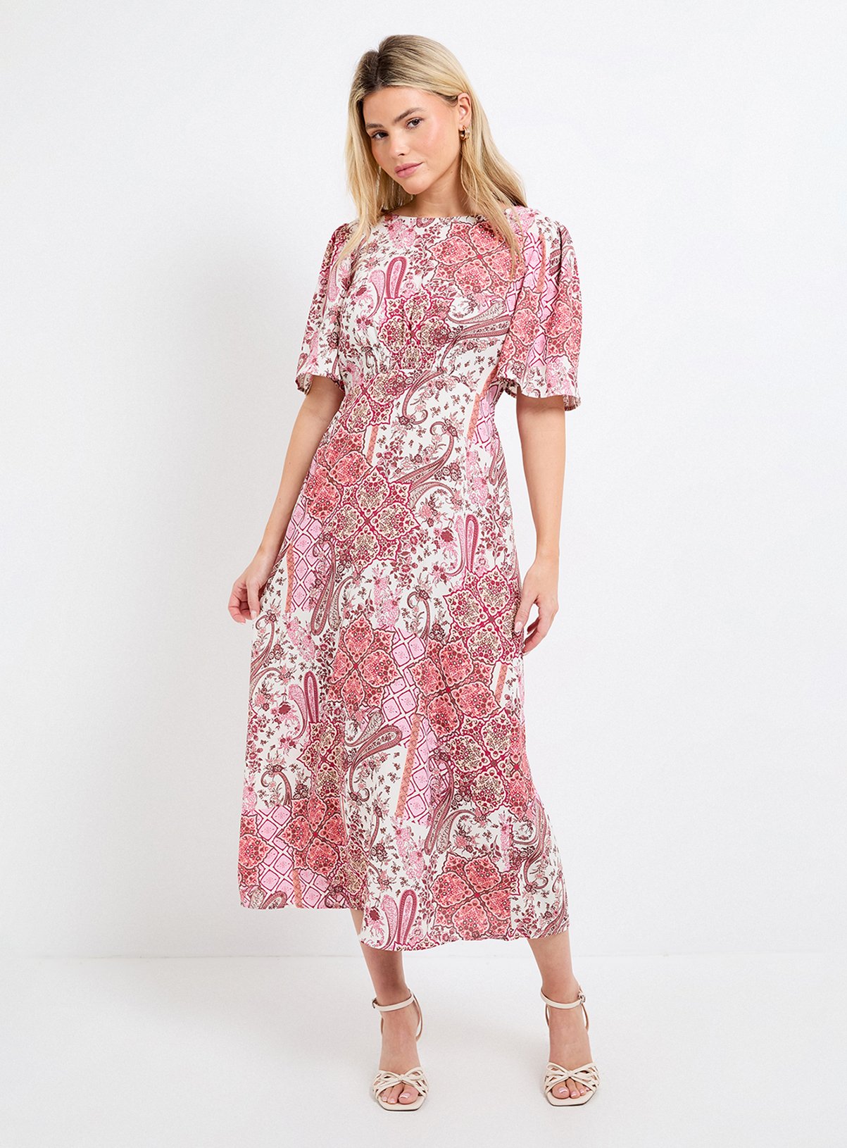 DOROTHY PERKINS Paisley Flutter Sleeve Shirred Waist Midi Dress 8