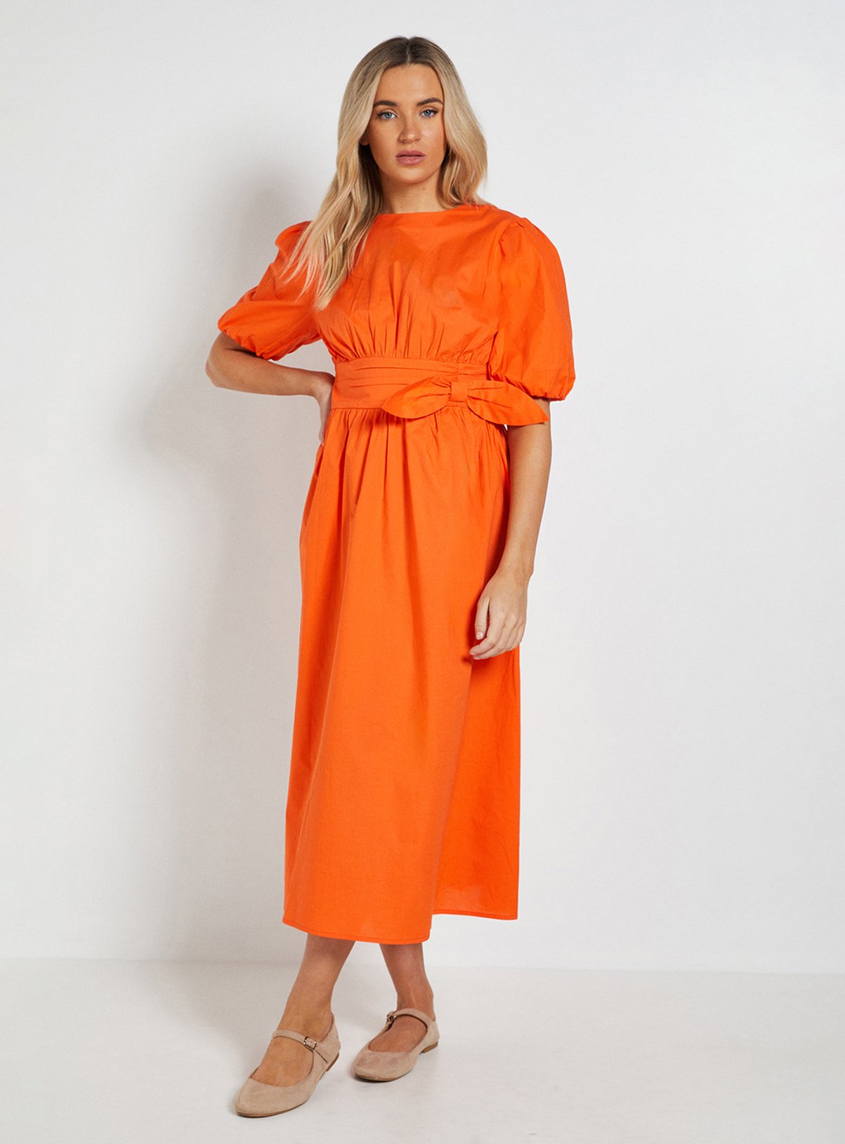 DOROTHY PERKINS Bow Waist Detail Puff Sleeve Midi Dress 8