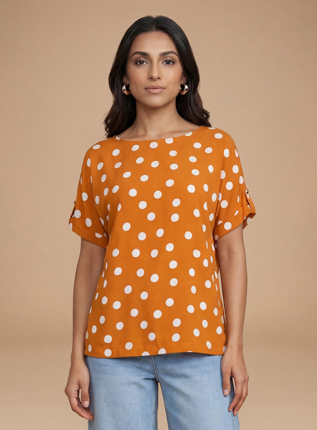 DOROTHY PERKINS Orange Spot Printed Roll Sleeve Blouse