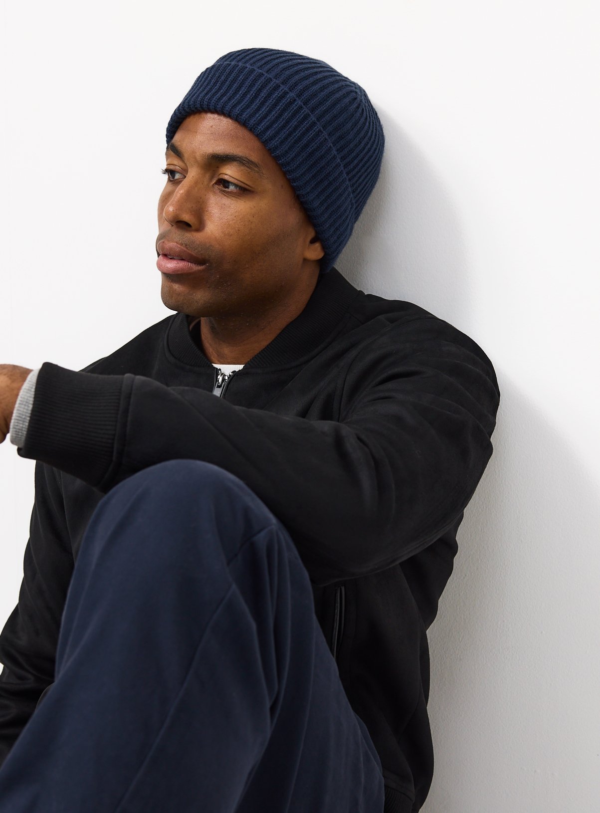 Navy Ribbed Knitted Beanie Hat One Size