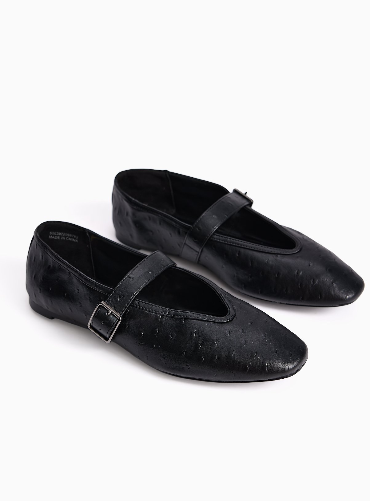 Faux Ostrich Mary Jane Buckled Pumps 