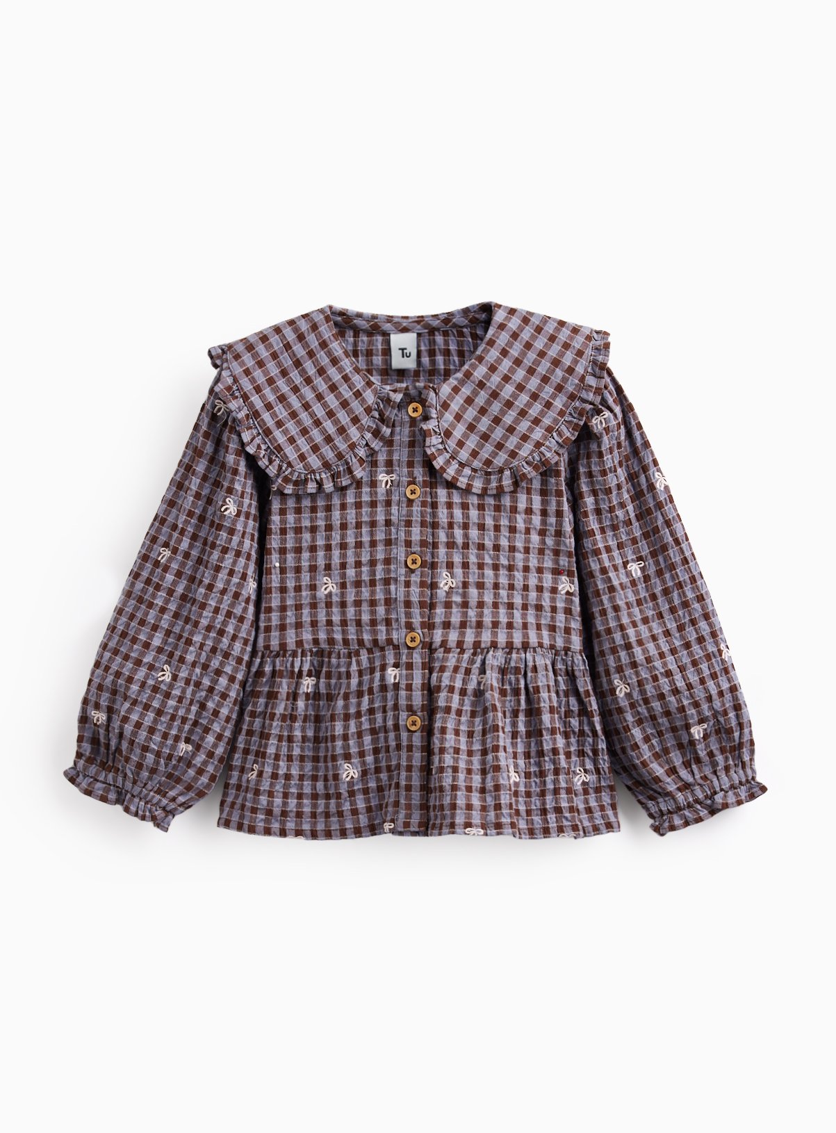 Gingham Embroidered Blouse 