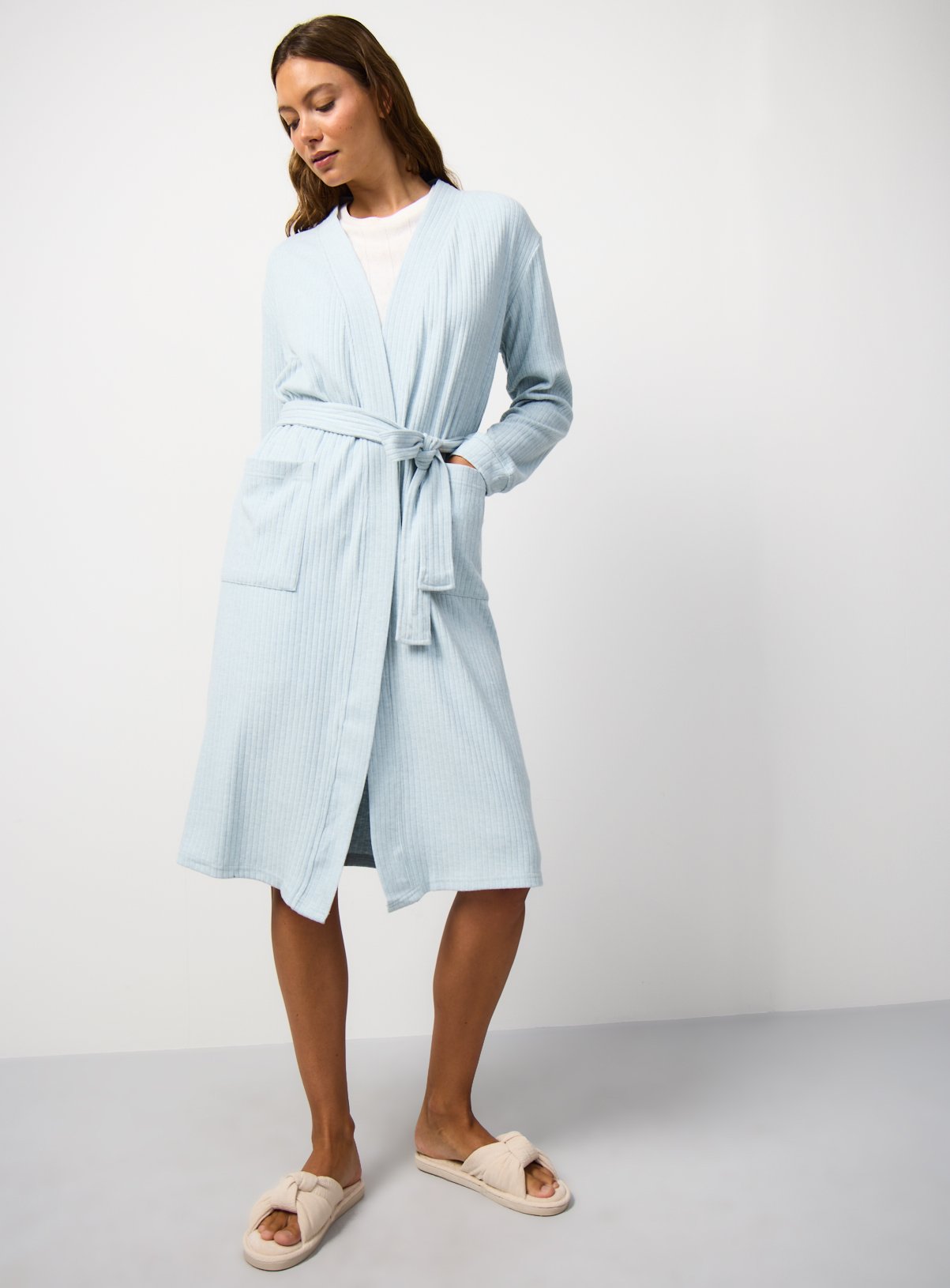 Blue Ribbed Dressing Gown 