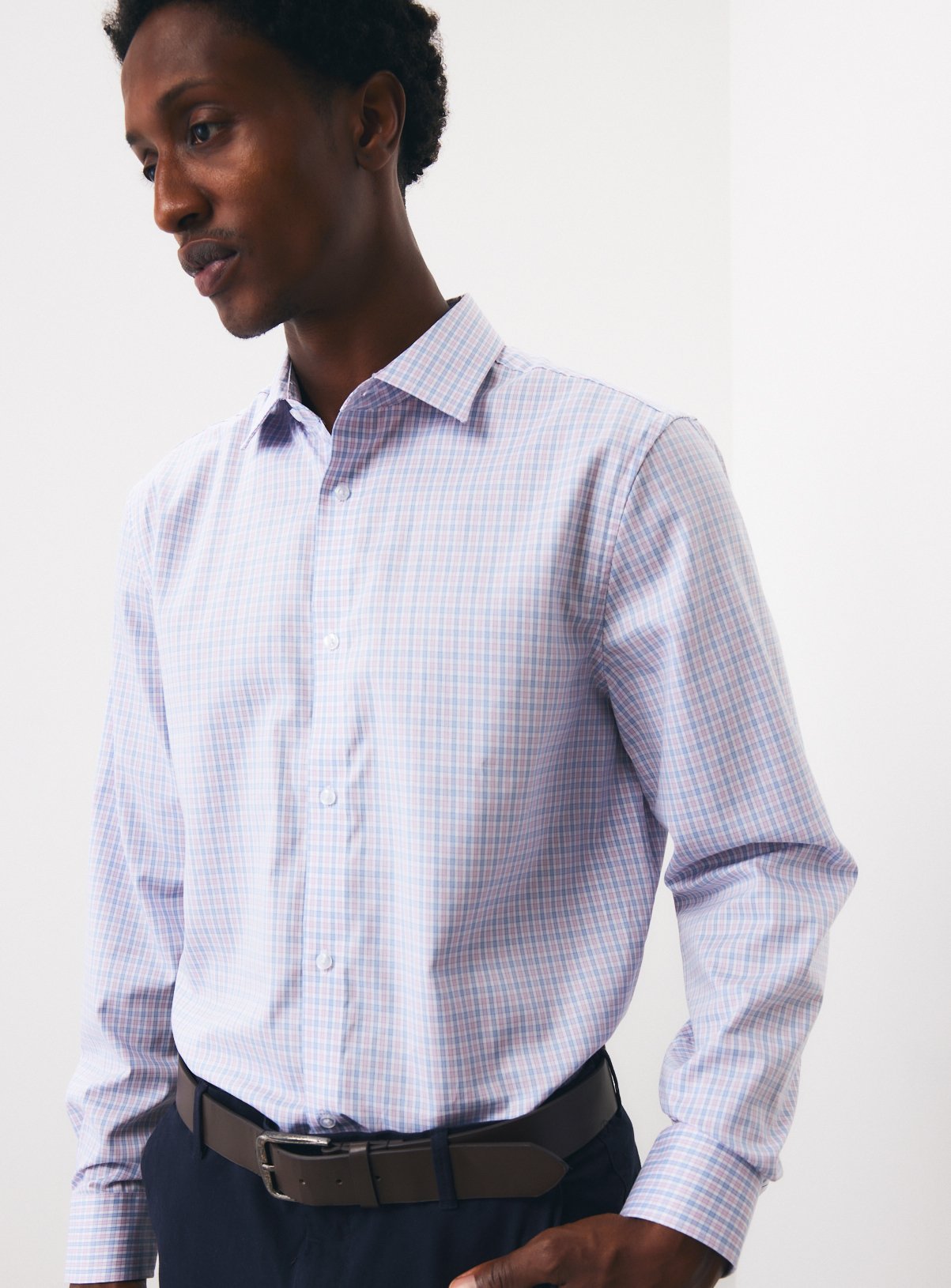 Multi Cotton Twill Long Sleeved Regular Fit Check Shirt 