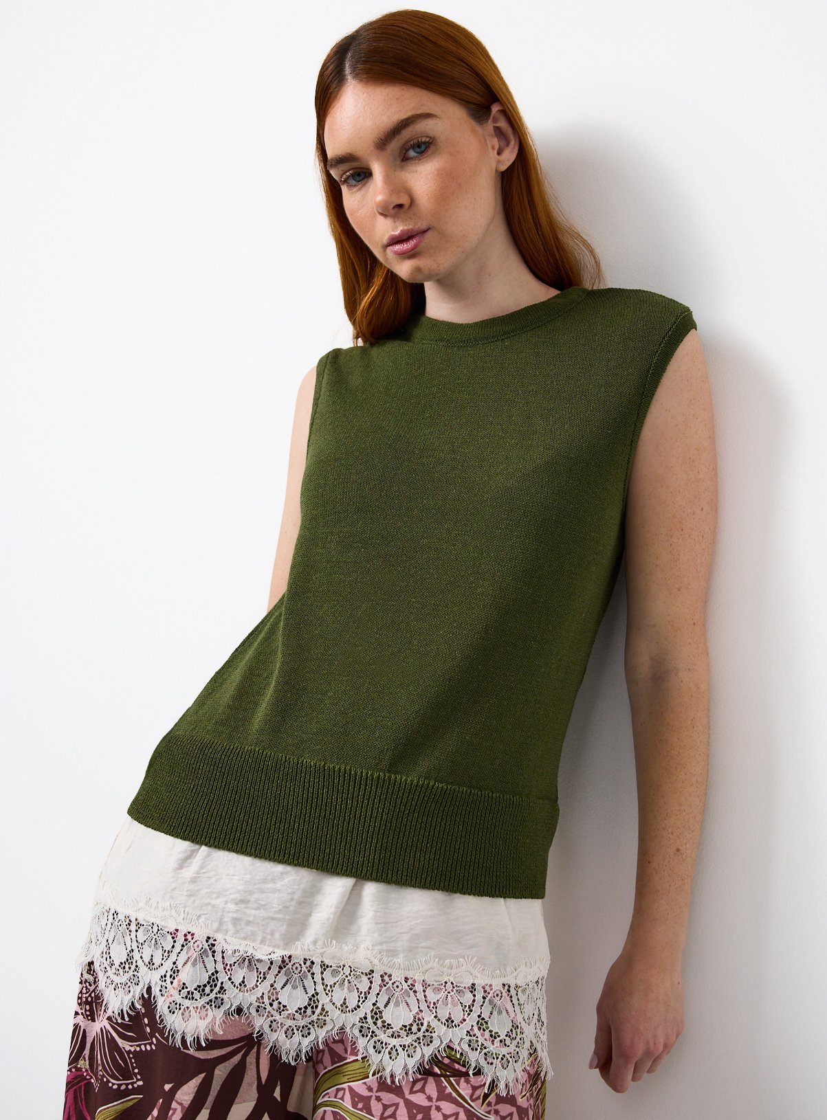 Khaki Sleeveless Lace 2 in 1 Top 24