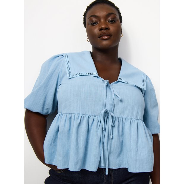 Buy Blue Lace Trim Detail Half Sleeve Blouse 8 | Blouses | Tu