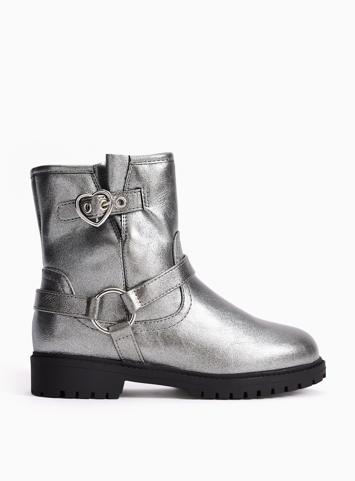 Silver Buckle Detail Biker Boots 