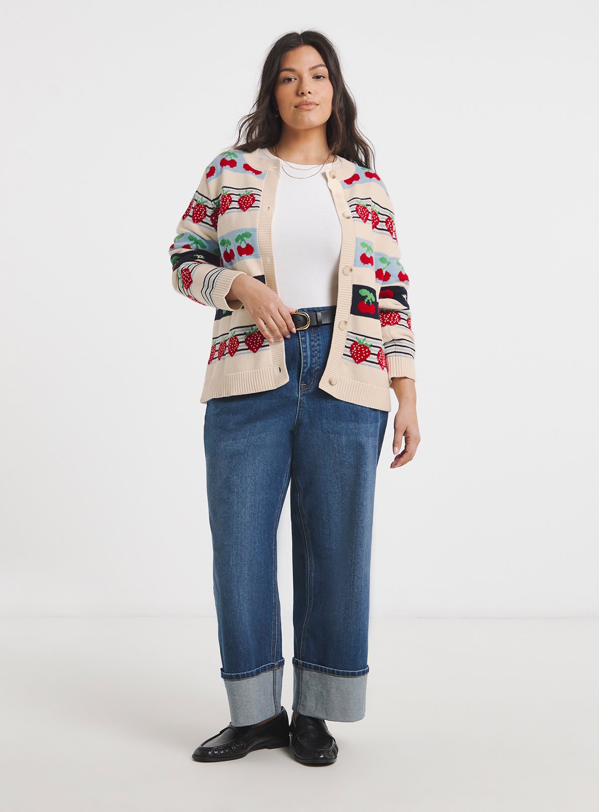 SIMPLY BE Fruit Fair Isle Crew Neck Cardigan