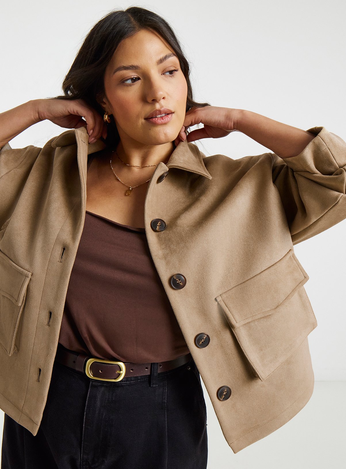 SIMPLY BE Suedette Pocket Shacket 