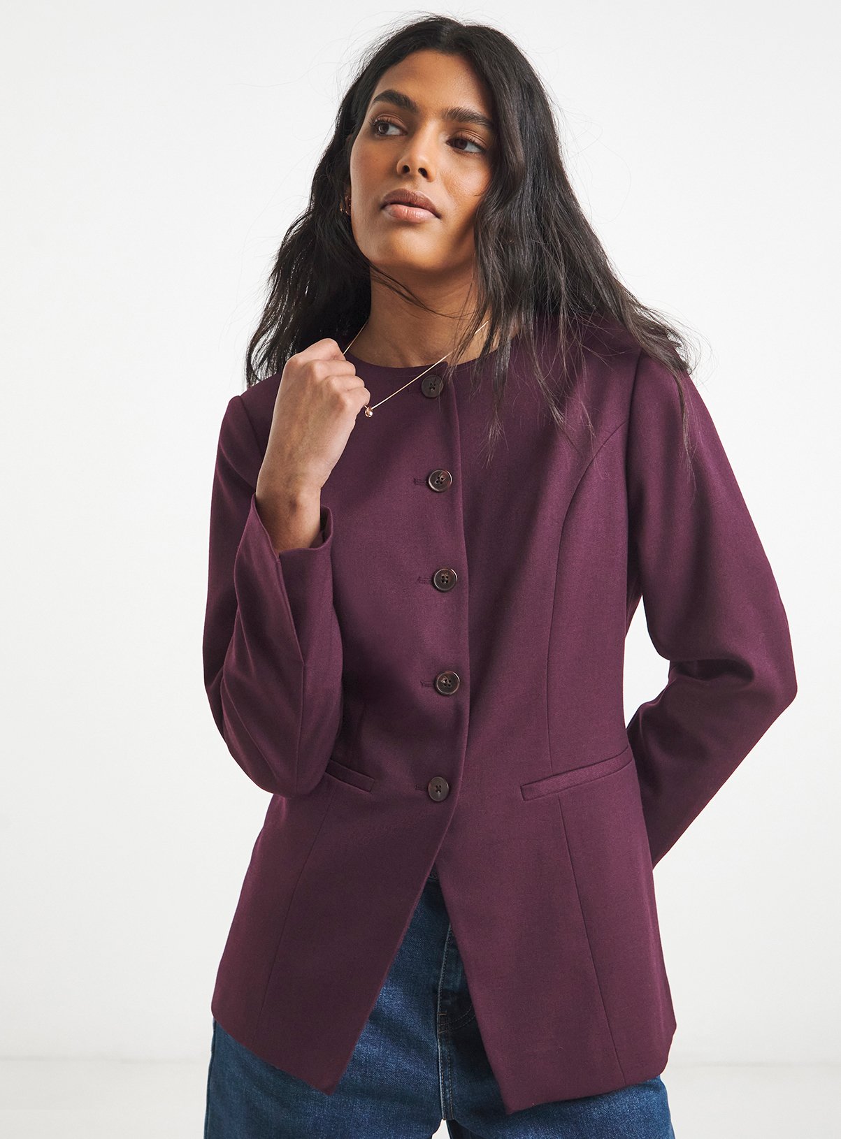 SIMPLY BE Collarless Waisted Blazer 