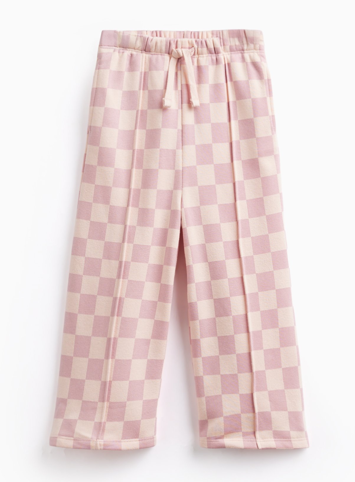 Pink Checkerboard Print Wide Leg Joggers 