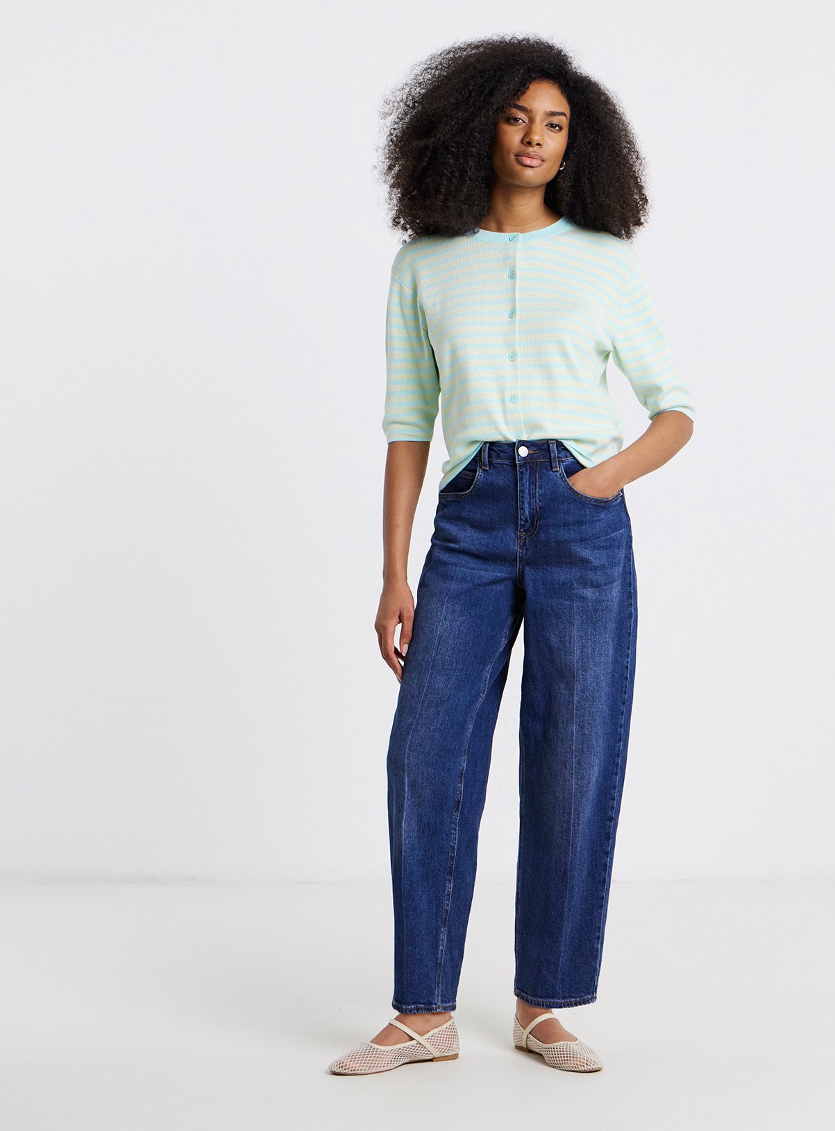 SIMPLY BE Stripe Short Sleeve Boxy Cardigan 