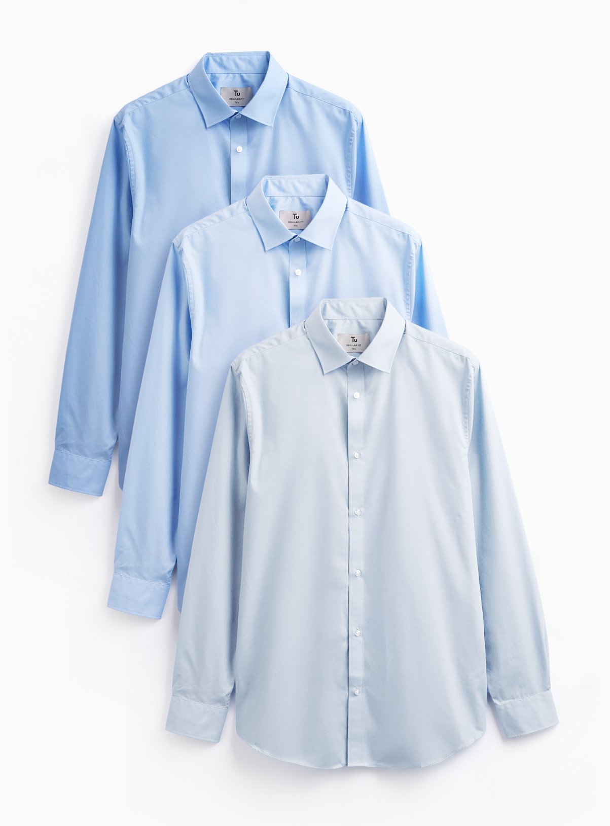 Blue Regular Fit Long Sleeve Shirts 3 Pack 