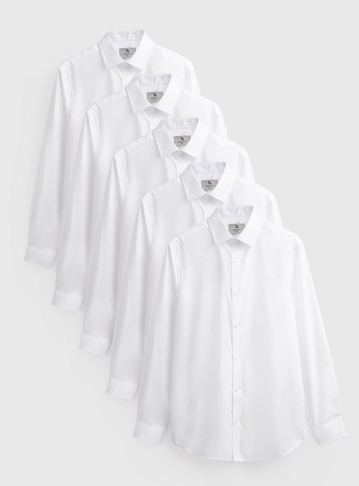 Regular Fit Long Sleeve Collared Shirts 5-Pack 
