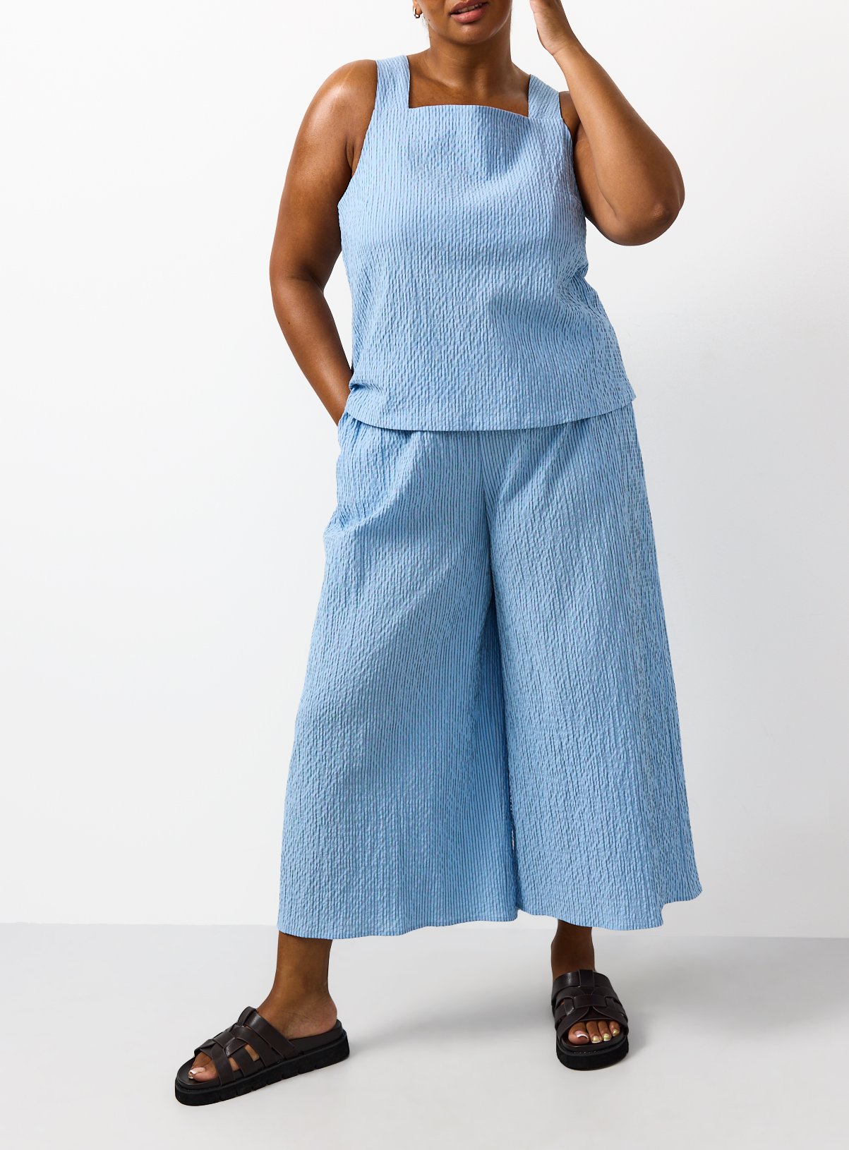 Blue Stripe Print Wide Leg Culottes 20