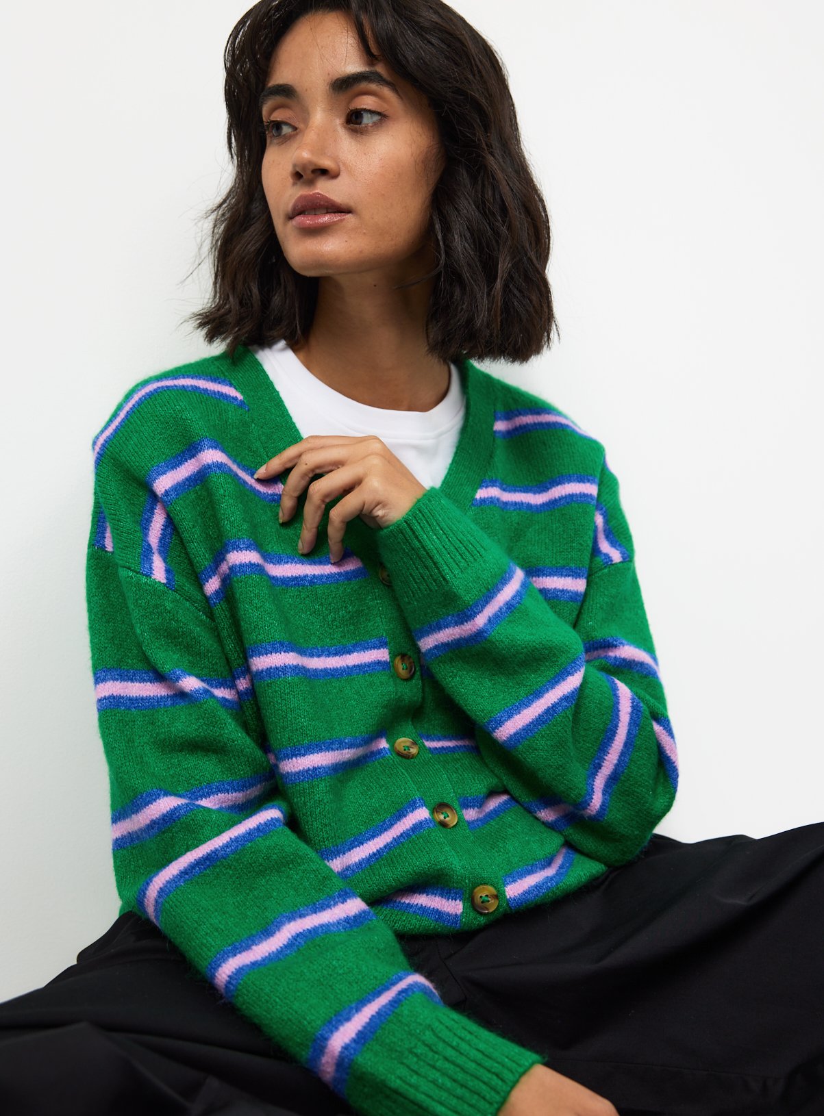Colour Block Style V Neck Cardigan 