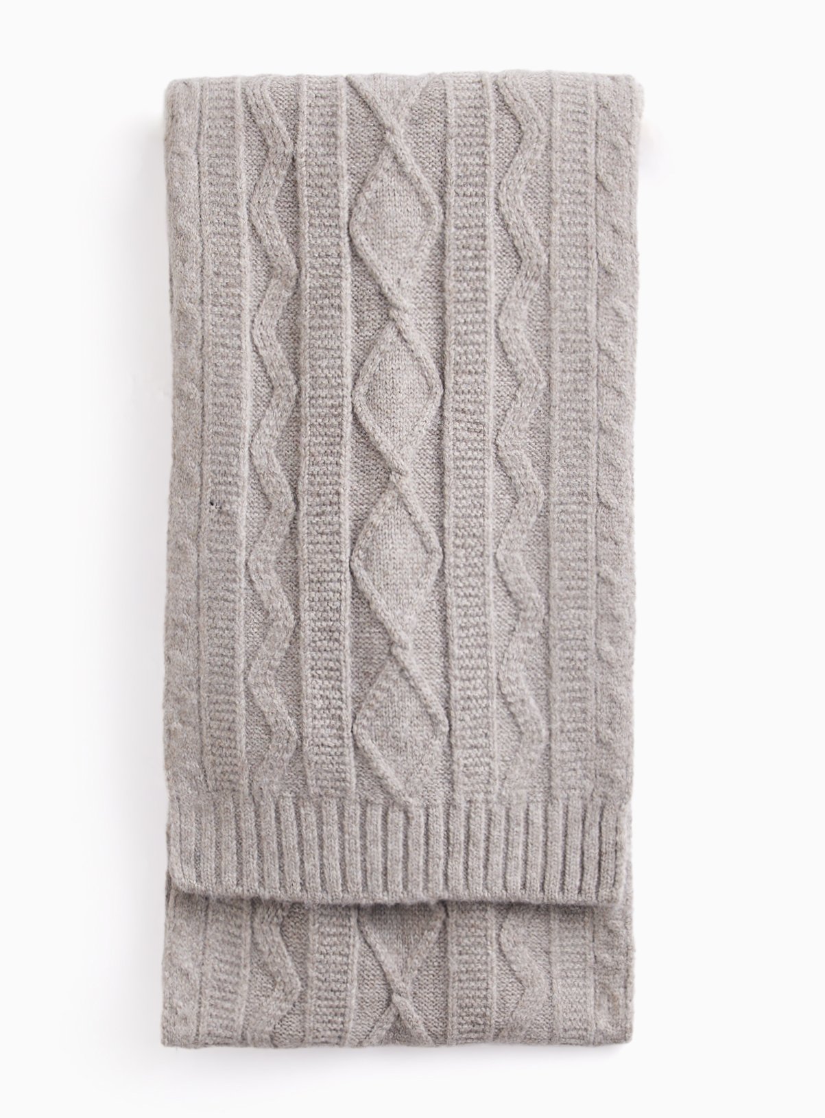 Oatmeal-coloured cable knit scarf One Size