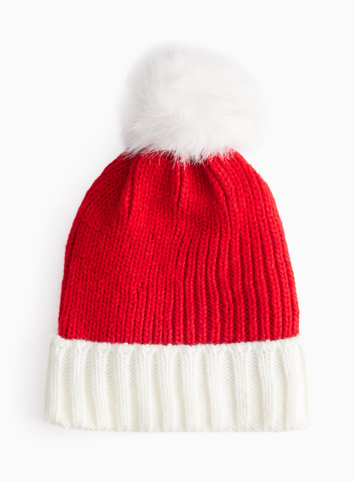 Christmas Red & White Santa-Style Bobble Hat One Size