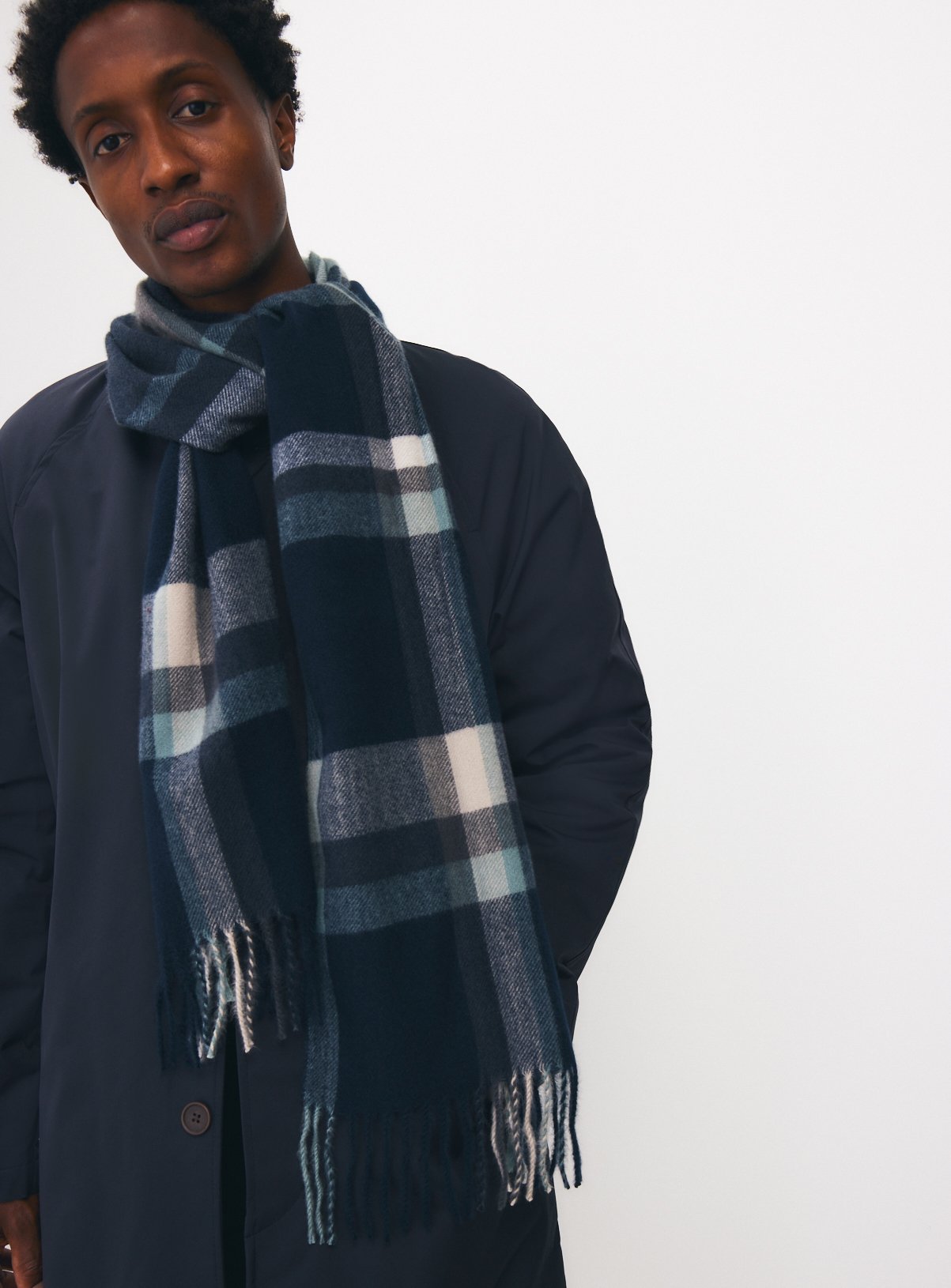 Navy Check Woven Scarf One Size