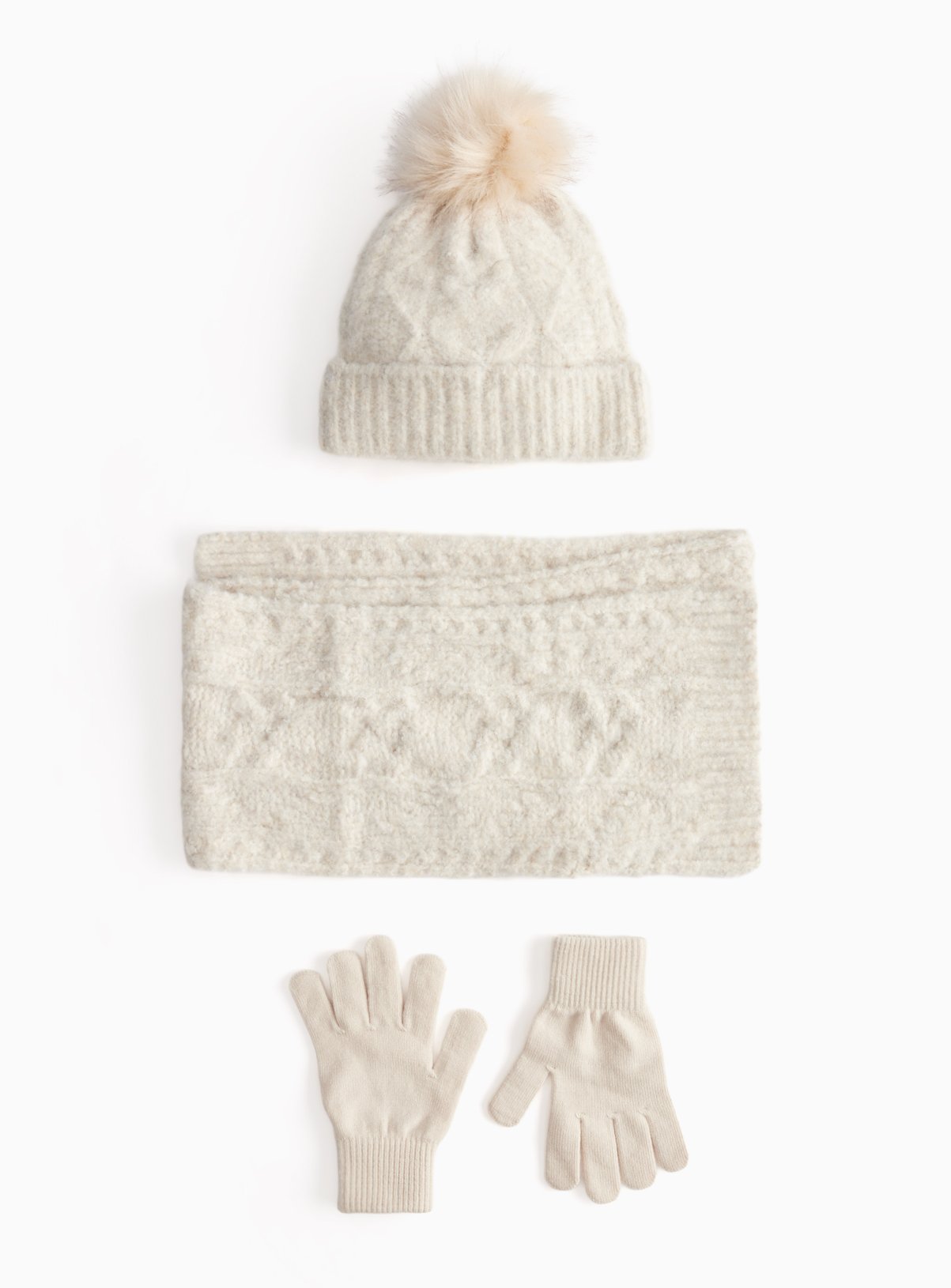Cream Cable Knit Hat, Scarf & Gloves Set 3-5 years