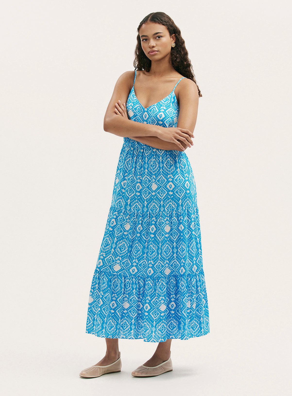 FINERY Emmie Dress With Linen Blue Woodblock 20