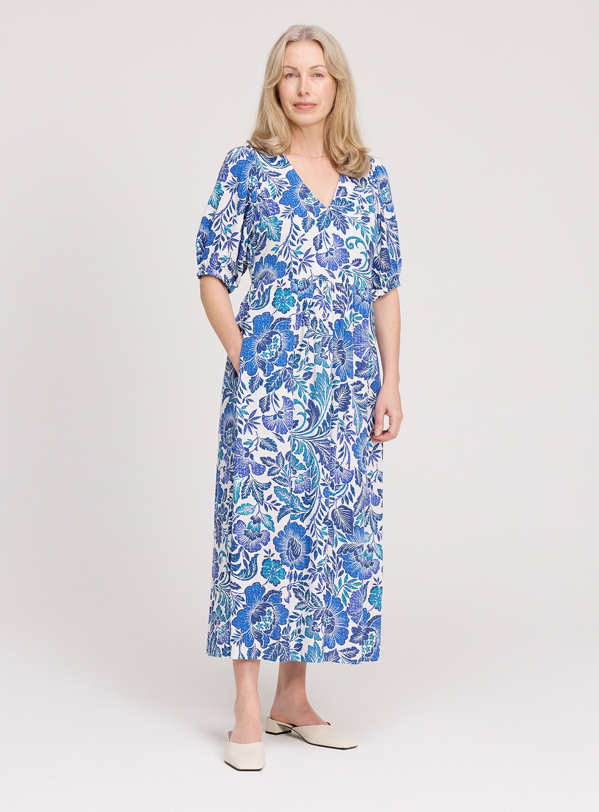 FINERY Logan Dress Blue Floral 