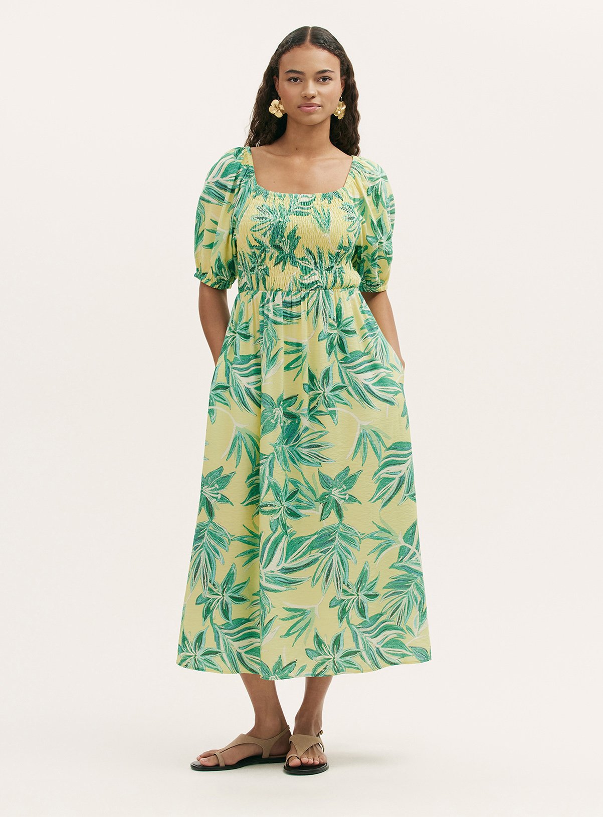 FINERY Enzo Dress Lime Tropical Bloom 14