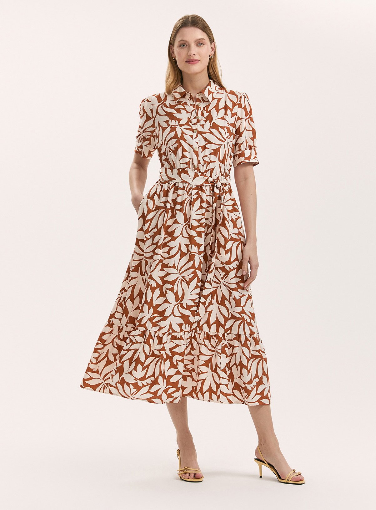 FINERY Liana Dress Tan Leaf 14