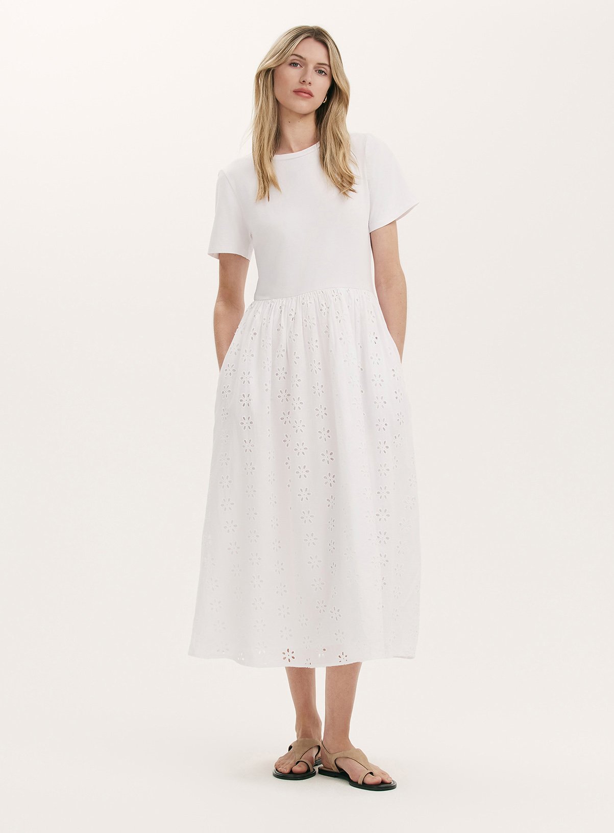 FINERY Brea Cotton Broderie Dress White 14
