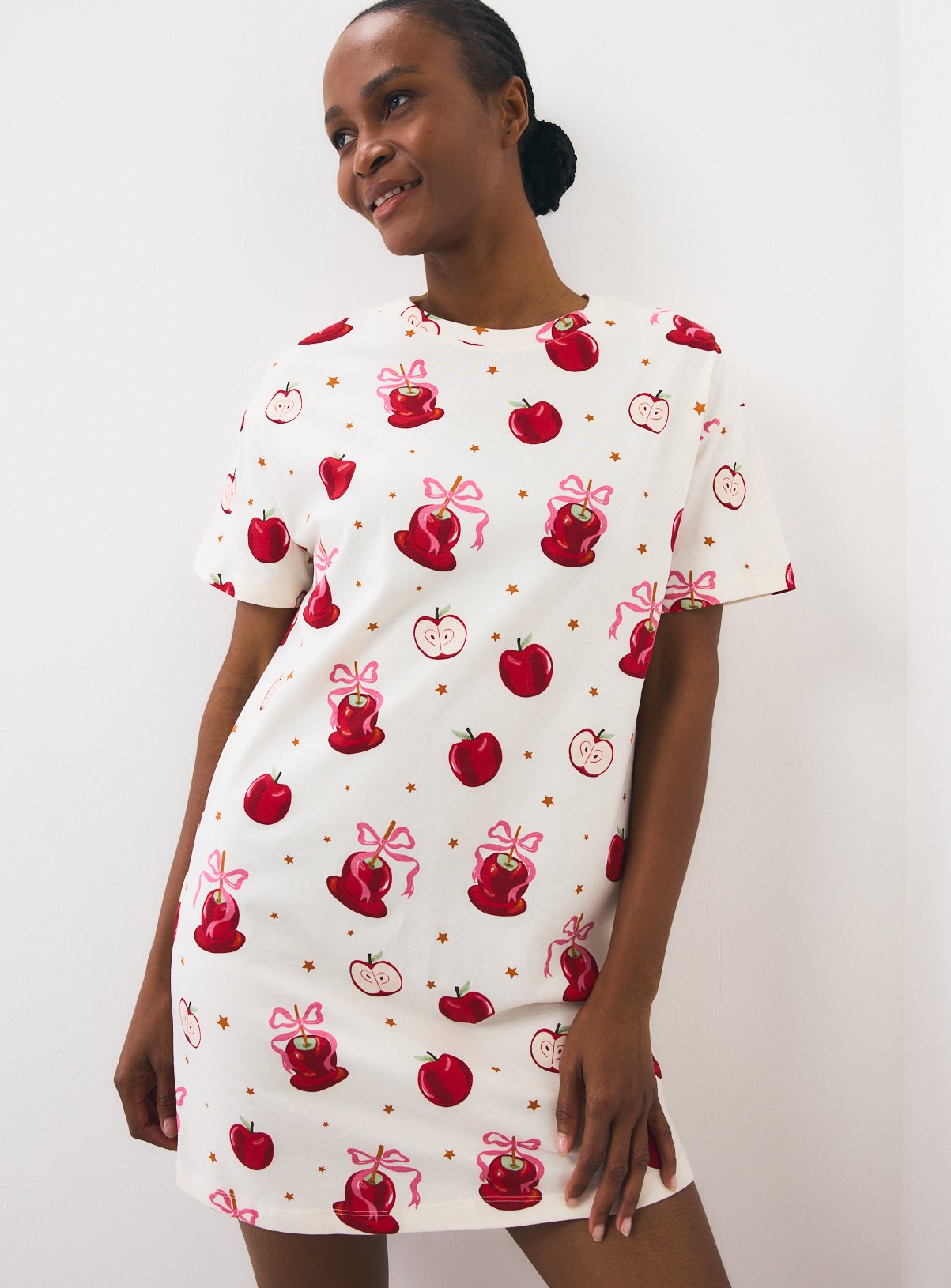 Cream Apple Print Sleep T-Shirt 
