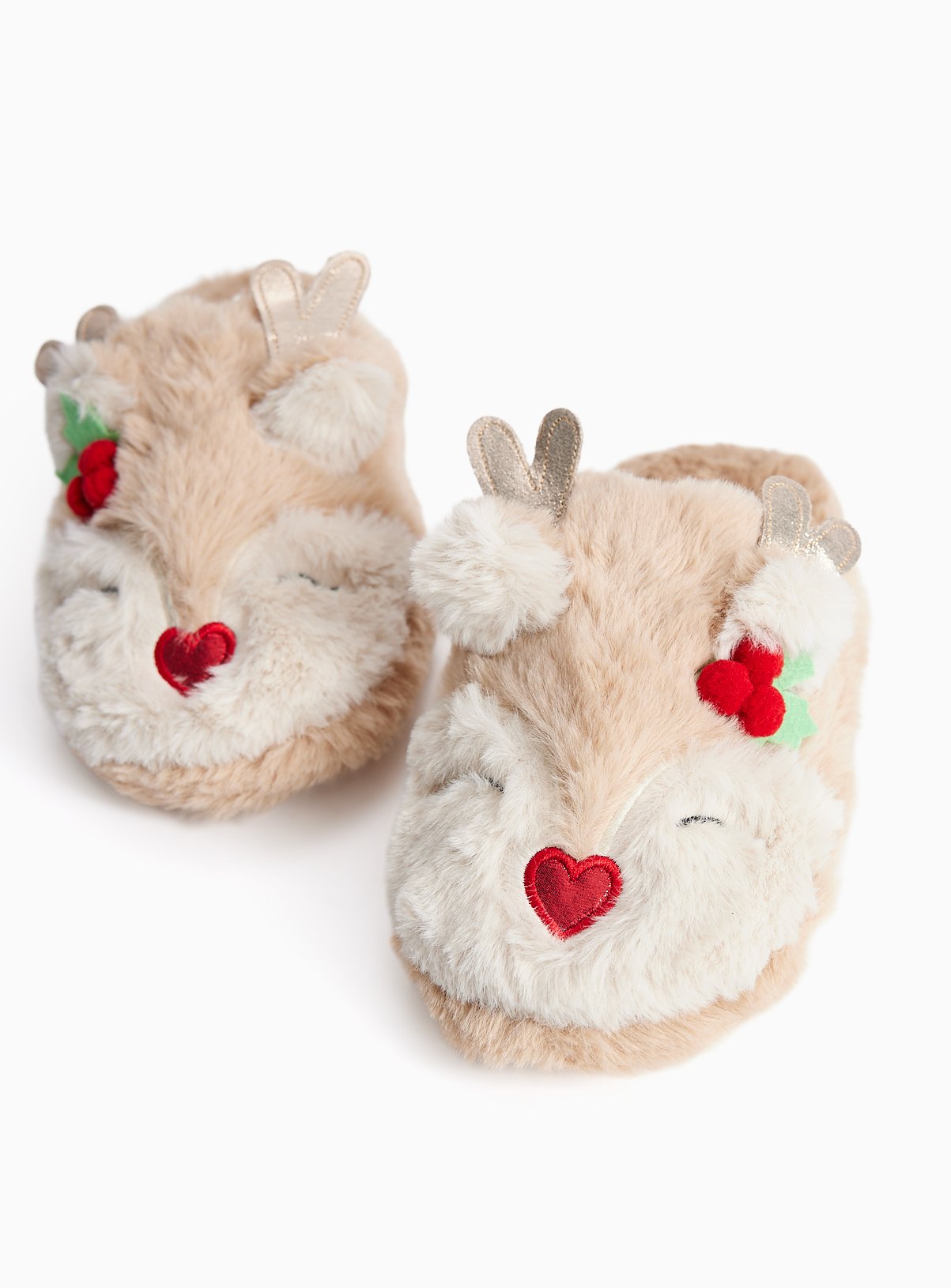 Pretty Reindeer Plush Faux Fur Mule Slippers 