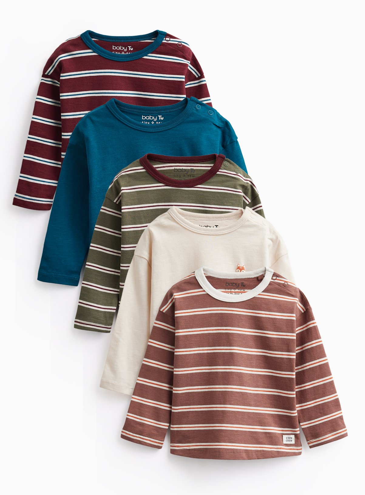 Multi-Coloured Striped Long Sleeve T-Shirts 5-Pack 9-12 months