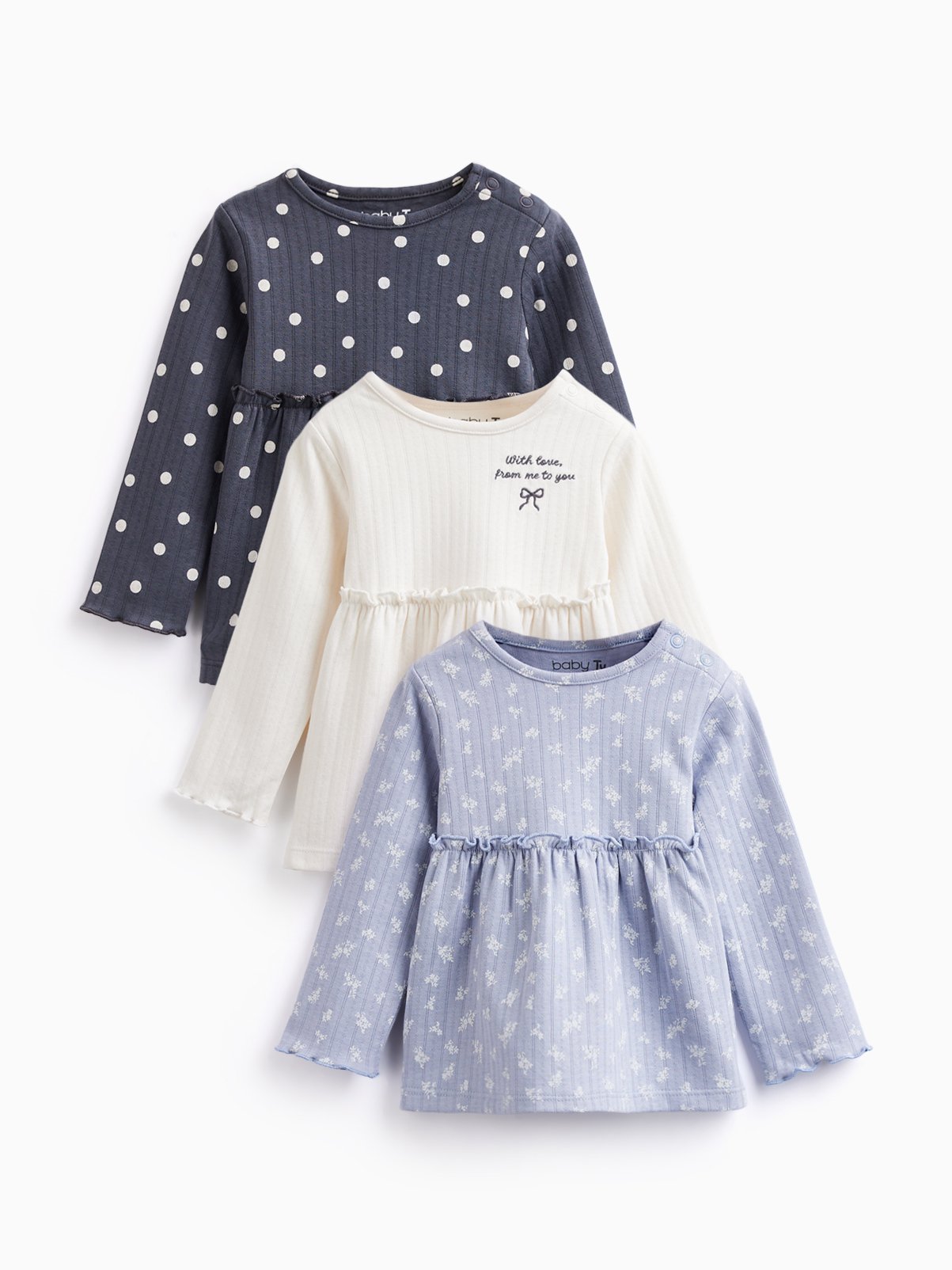 Muted Pointelle Patterned Tops 3-Pack 18-24 months