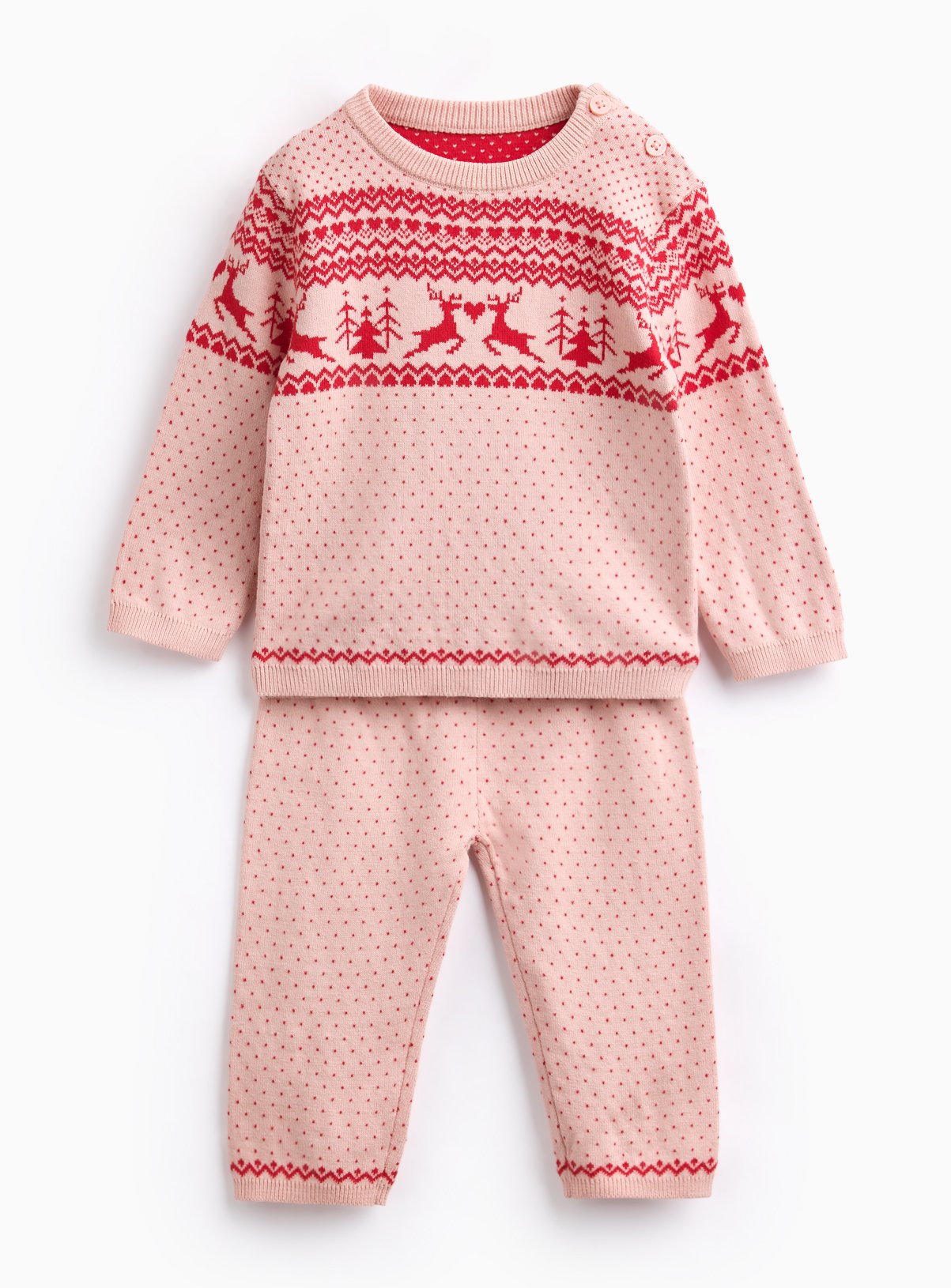 Family Matching Baby Pink Fairisle Knit Set 