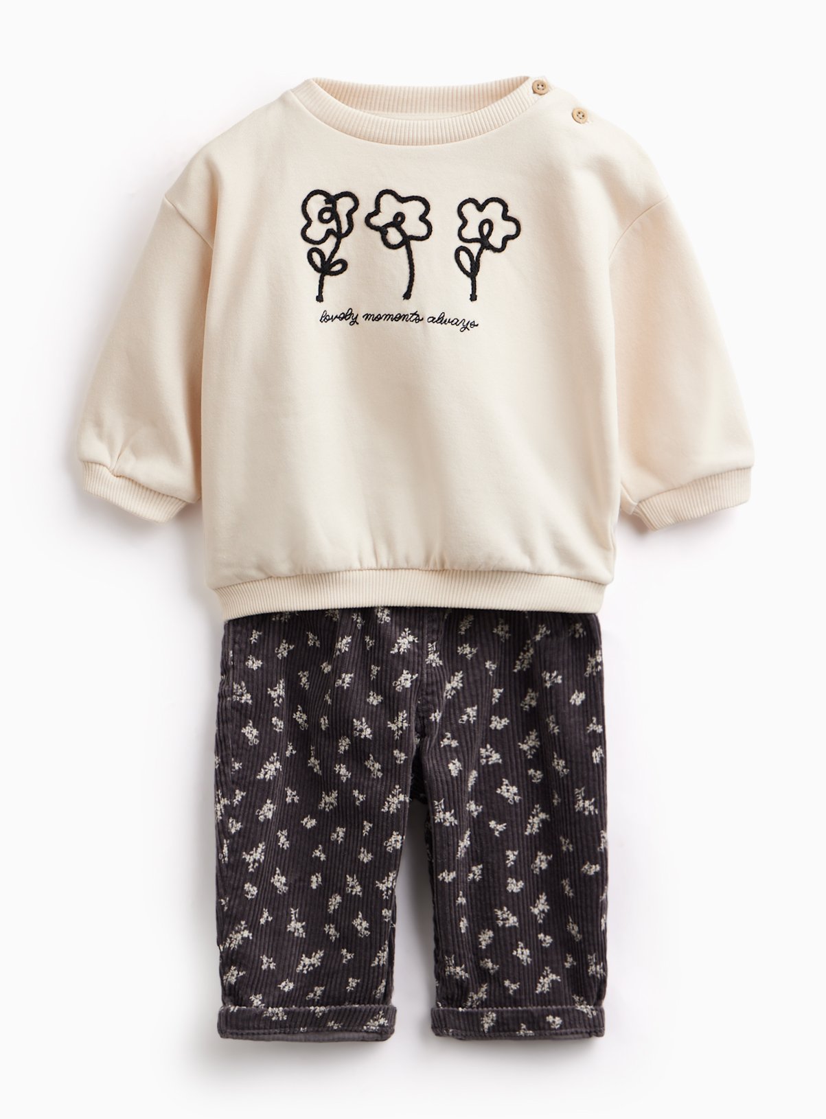 Mono Flower Print Sweatshirt Set 