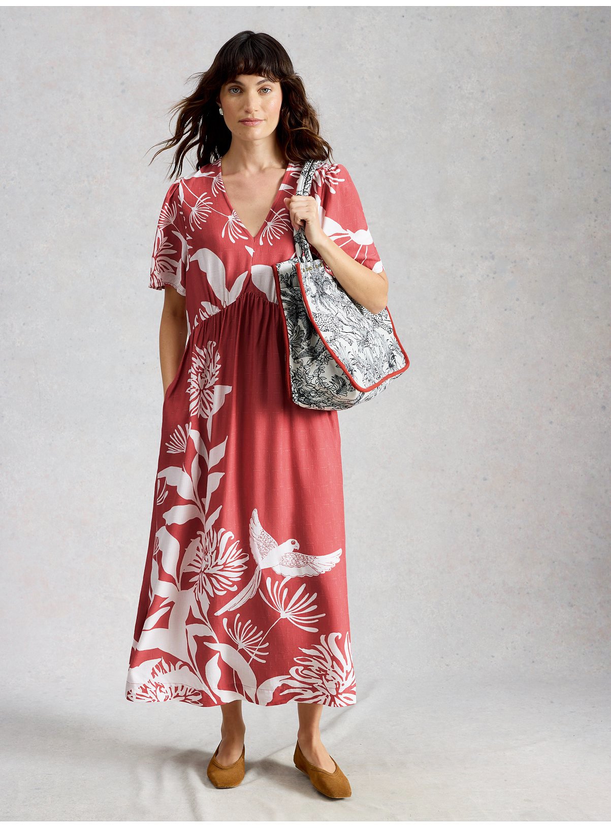 WHITE STUFF Lucy Midi Dress Pink Botanical 14