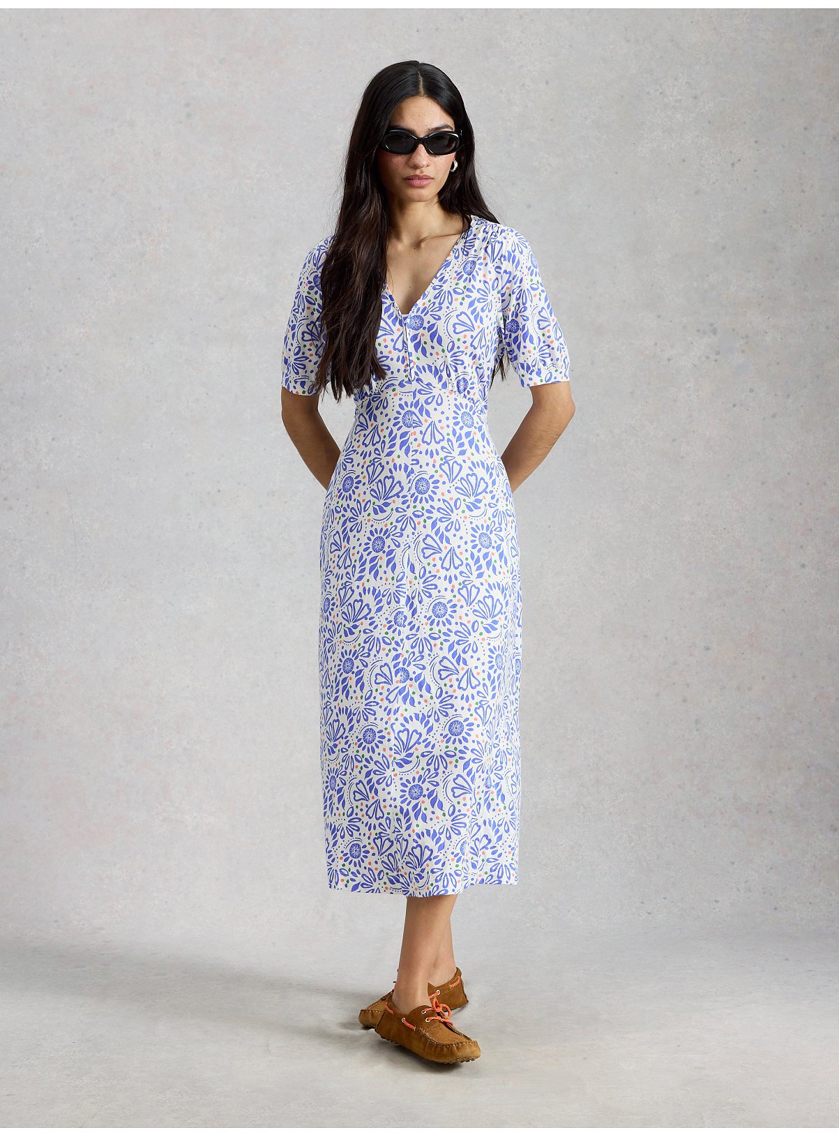 WHITE STUFF Megan Jersey Dress Blue Floral 10