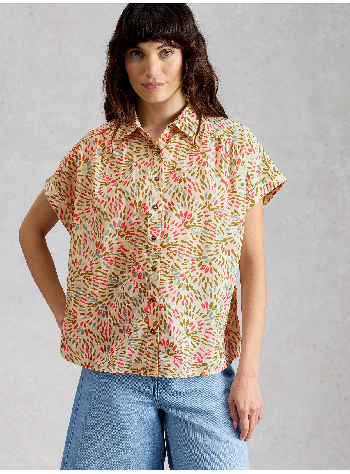 WHITE STUFF Orla Button Through Shirt Ivory Printed
