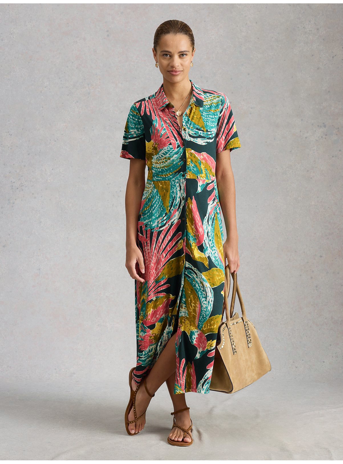 WHITE STUFF Rua Jersey Shirt Dress Tropical Print 12