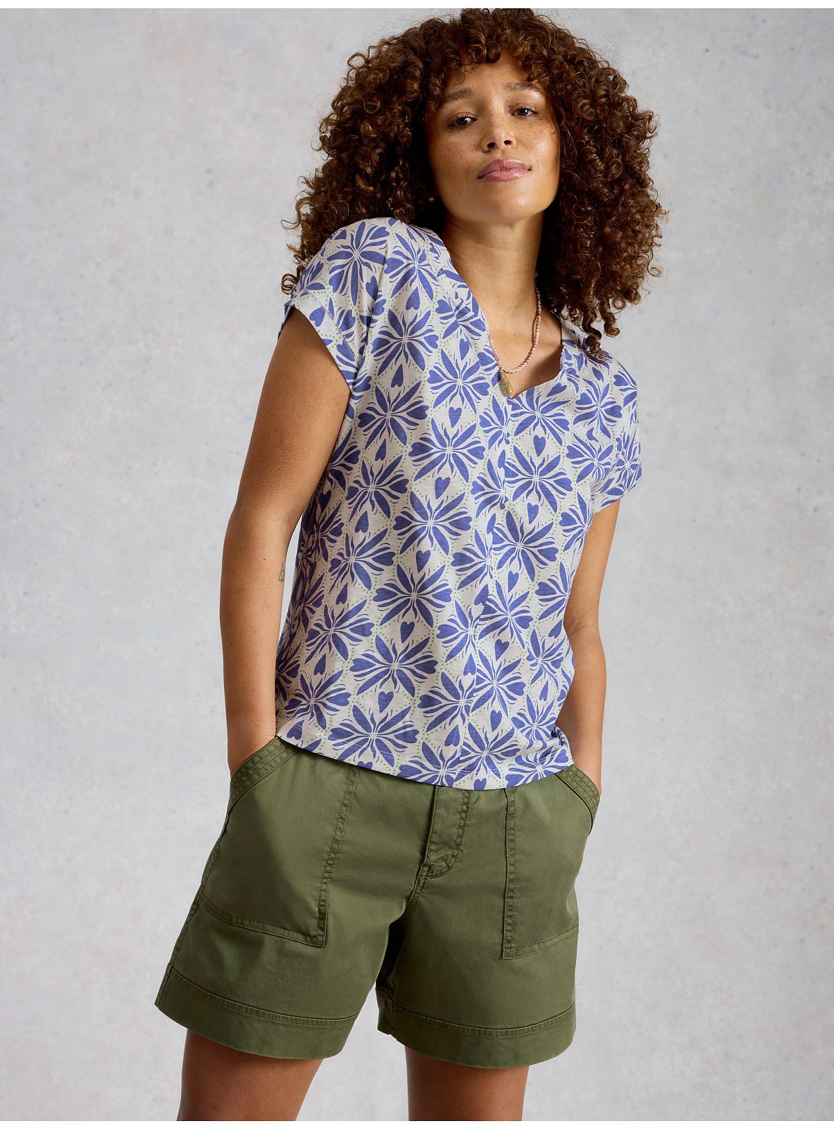WHITE STUFF Nelly Notch Neck T Shirt Blue 