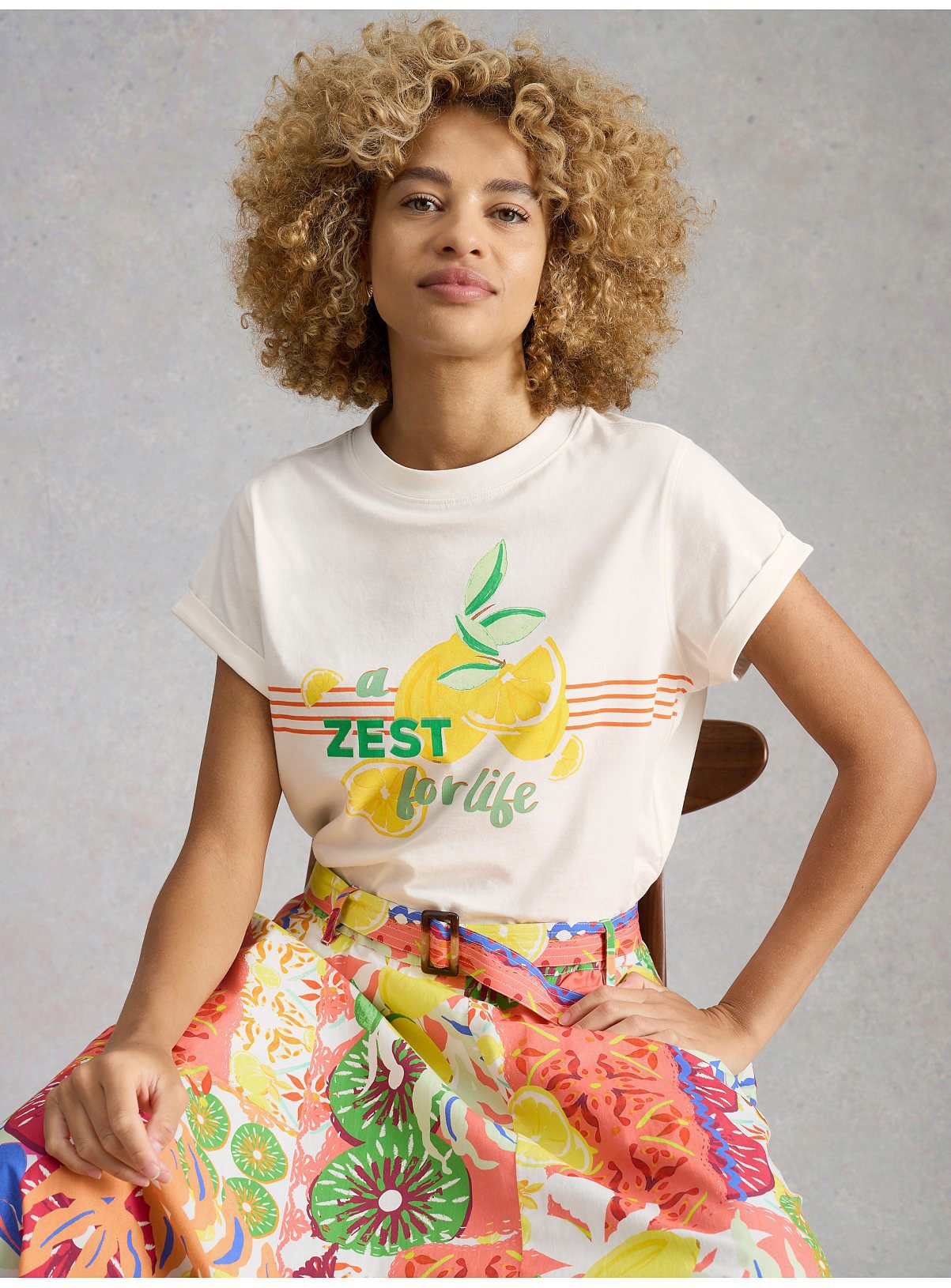WHITE STUFF Gina Graphic T Shirt White 10