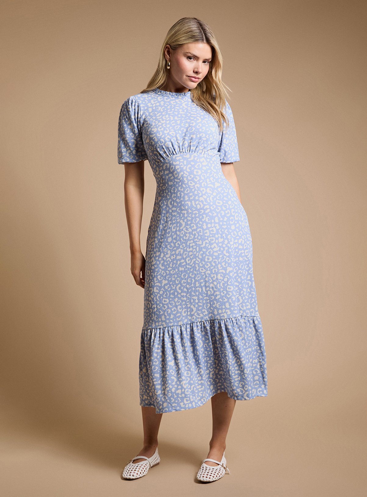 DOROTHY PERKINS Blue Leopard Tie Back Tiered Jersey Midi Dress 8