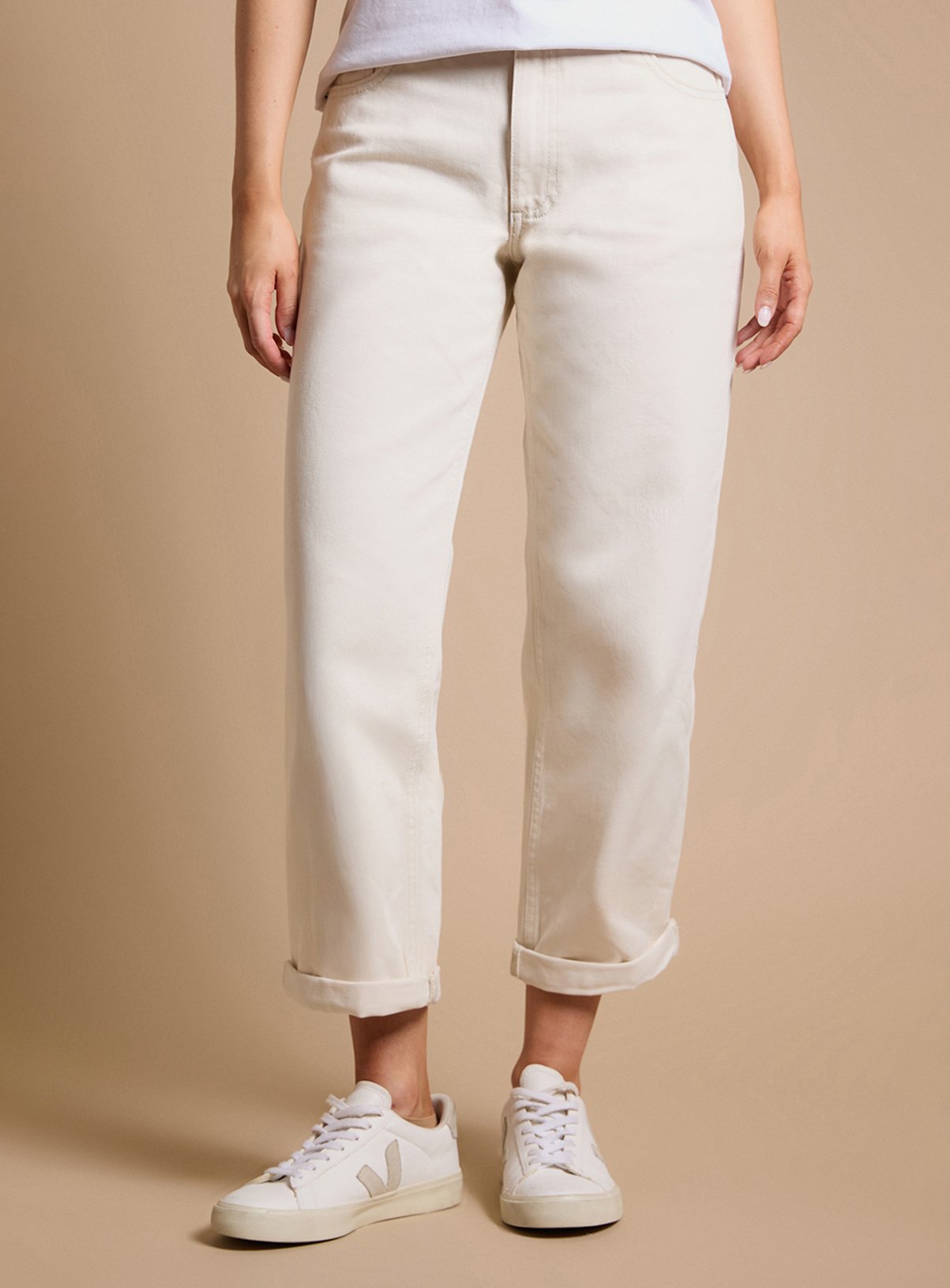 DOROTHY PERKINS Boyfriend Ankle Grazer Fold Up Jeans Ecru 