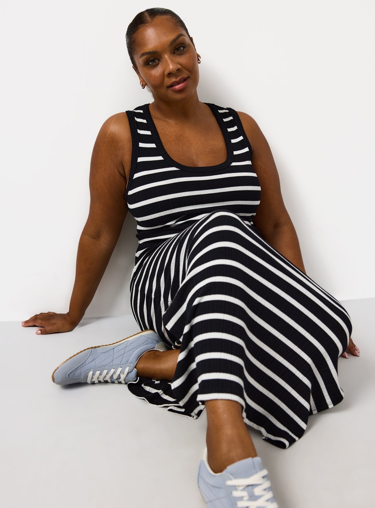 Stripe Print Jersey Midi Dress 