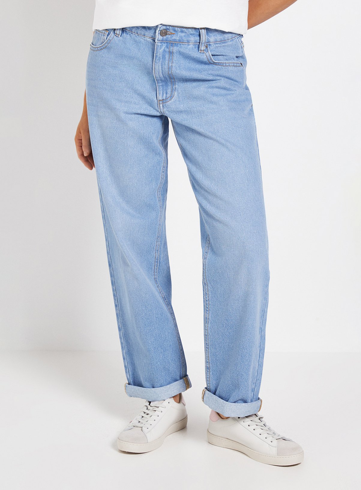 DOROTHY PERKINS Boyfriend Ankle Grazer Fold Up Jeans Light Denim 