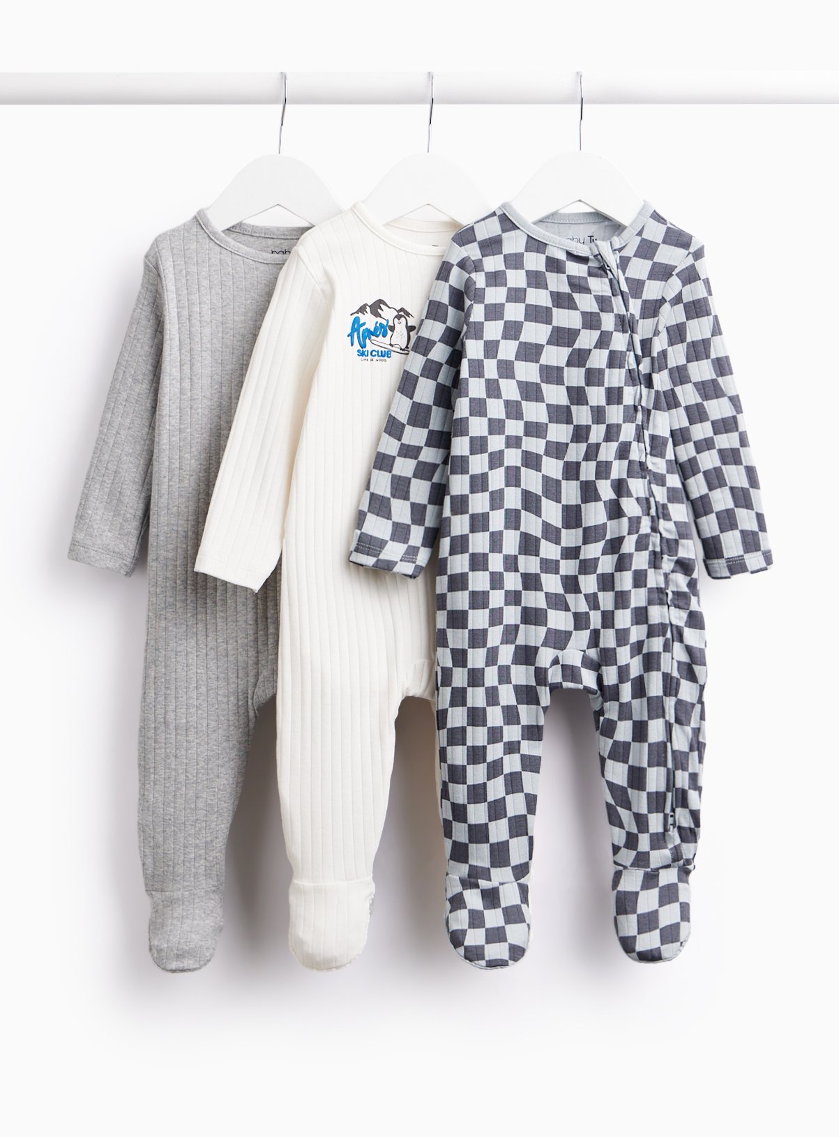 Carved Stripe & Checkerboard Sleepsuits 3-Pack 
