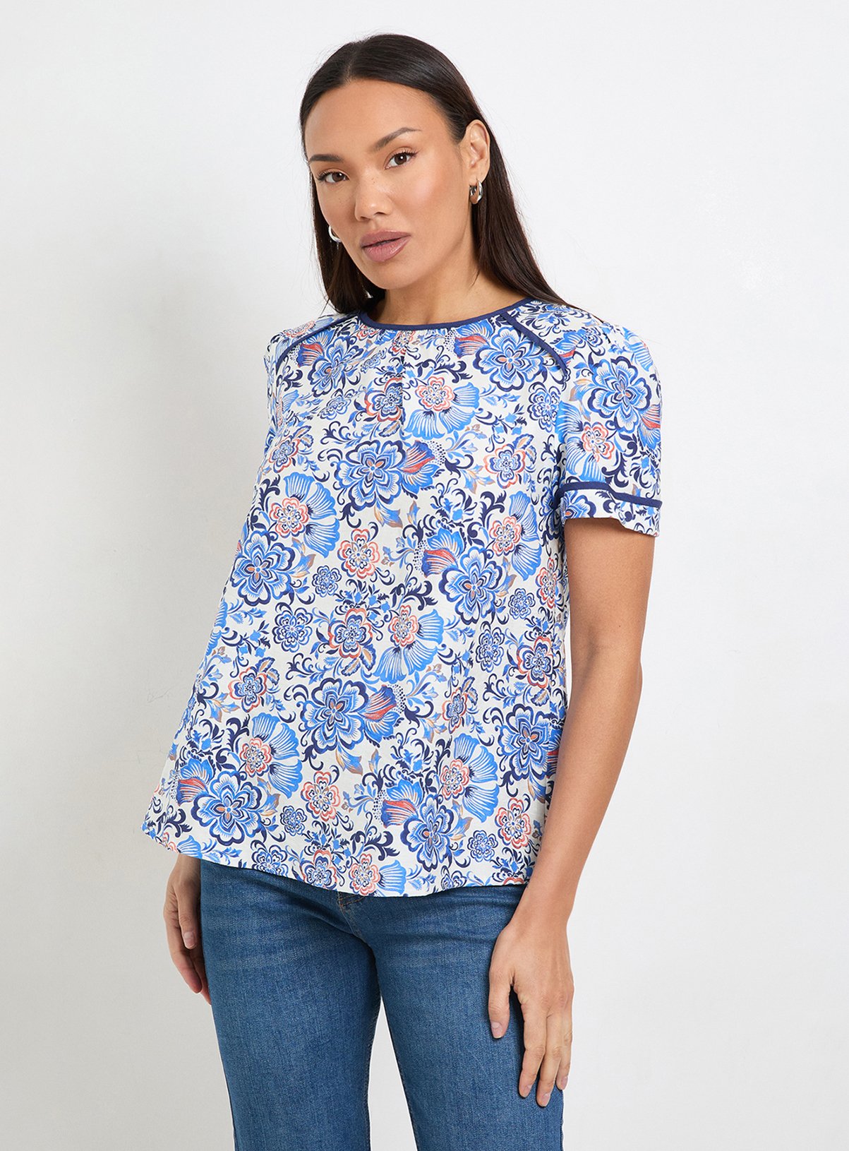 WALLIS Floral Contrast Short Sleeve Top 