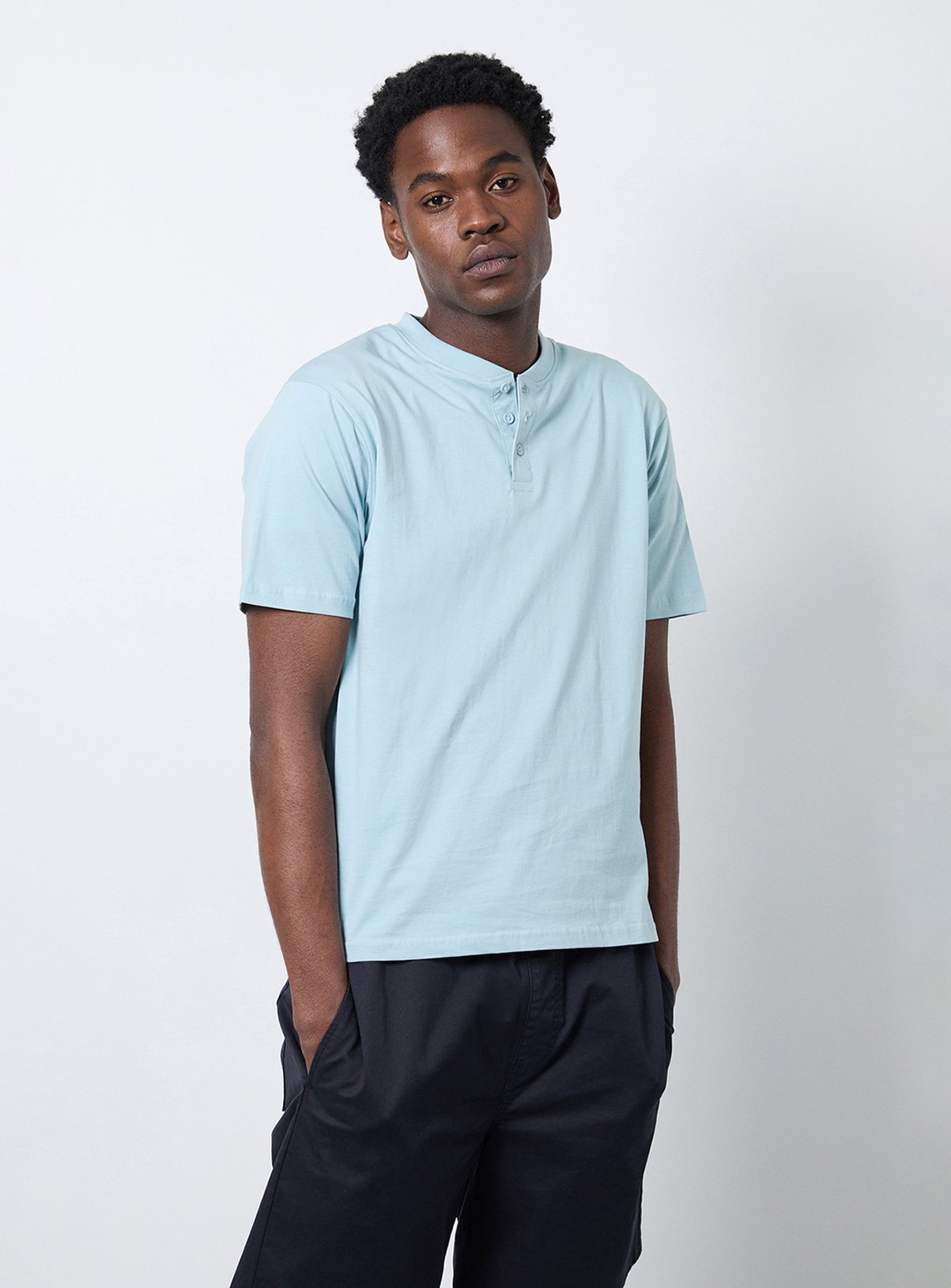 BURTON Blue Grandad Neck T Shirt 